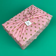 Load image into Gallery viewer, Furoshiki Fabric Gift Wrap – Pink with metallic gold accents