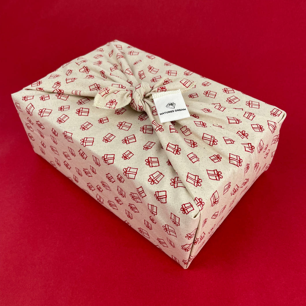 Furoshiki Fabric Gift Wrap - Natural with Red Gifts