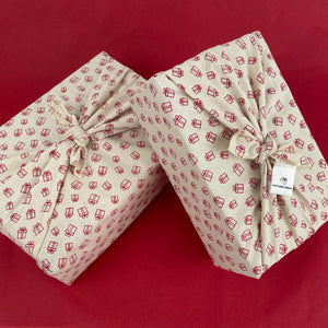 Furoshiki Fabric Gift Wrap - Natural with Red Gifts